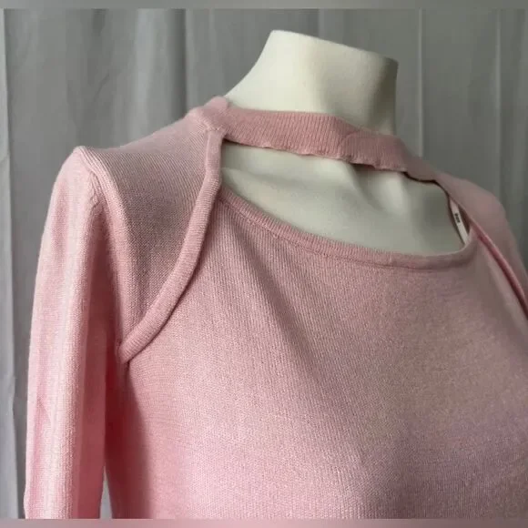 UNIQ New Women's Pink Sweater Crew Neck Long Sleeve Top Stretchy - Picture 5 of 5